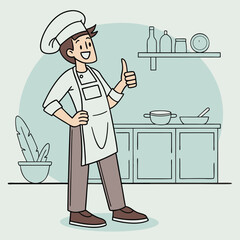 Chef giving a thumbs up in a kitchen
