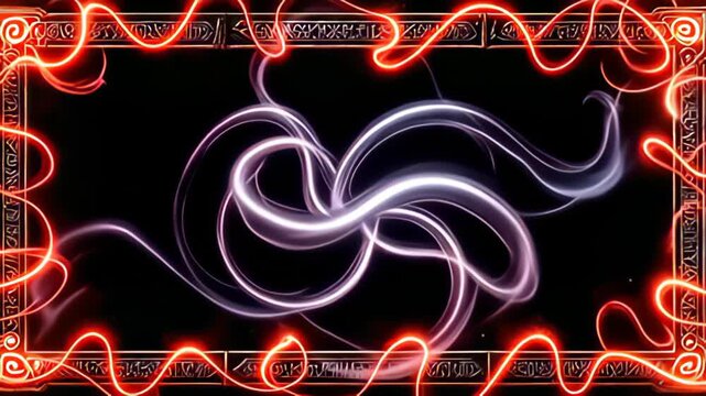 An enchanting Runic Border Frame inscribed with glowing glyphs appears, where mystifying tendrils of light in rich garnet and sparkling silver spiral outward, captivating the viewer with