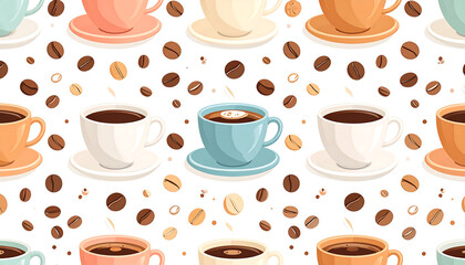 Obraz premium Seamless vector pattern of coffee cups and beans