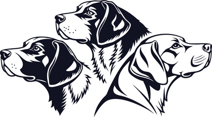 dog head, realistic, black and white illustration, digital art, high detail, precise lines, sharp contrast
