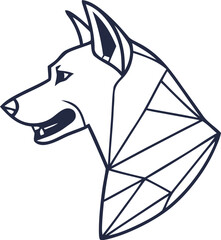 dog head, realistic, black and white illustration, digital art, high detail, precise lines, sharp contrast
