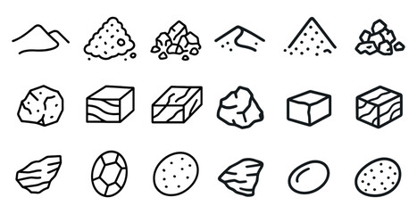 Geology and mineral outline icons set – linear, rock, earth science symbols