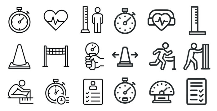 Fitness and health line icons set – linear, outline, exercise and wellness symbols