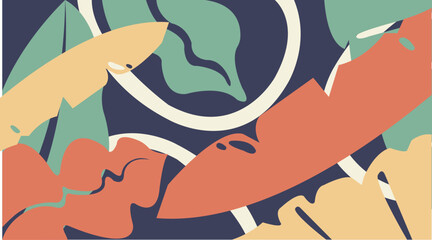 Summer vector cover design with abstract leaves, Social media posts, frames and stories, Editable minimalist background