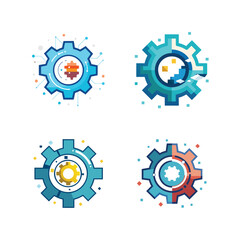 Digital Transformation Gear Icon with Pixelated Elements Symbolizing Shift to Digital Business Process