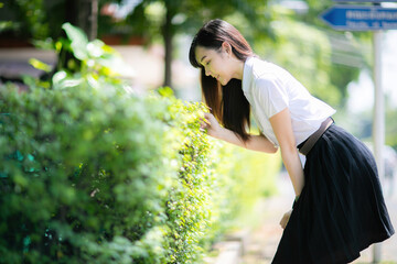 A cute college student with an Asian look became the highlight of the university’s student...