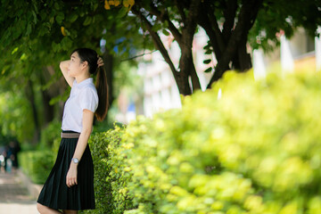 The university promoted student engagement by featuring a cute college student with an Asian look...