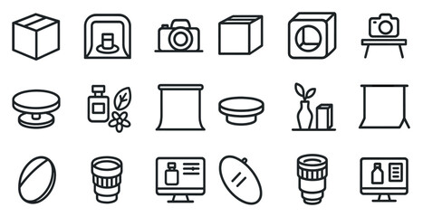Fototapeta premium Photography and camera outline icons set – line, vector, photo editing symbols