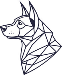 dog head, realistic, black and white illustration, digital art, high detail, precise lines, sharp contrast

