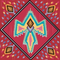 Seamless handdraw pattern with geometric diamond shapes and vibrant colors creates dynamic ethnic textile design
