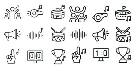 Naklejka premium Music and sports outline icons set – linear, concert, competition symbols