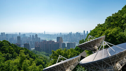 Ground satellite base stations and thriving city downtown areas
