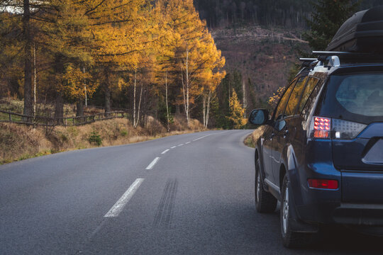 car for traveling with a mountain road