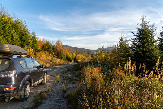car for traveling with a mountain road
