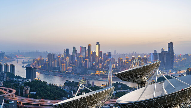 Ground satellite base stations and thriving city downtown areas