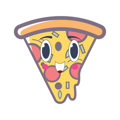 Cute Kawaii Pizza Slice Vector – Pastel Colored Flat Style Cheese Pizza Illustration, Hand-Drawn Fast Food Icon for Italian Cuisine, Snack, Restaurant Menu, Kids Food, and Delicious Meal Design