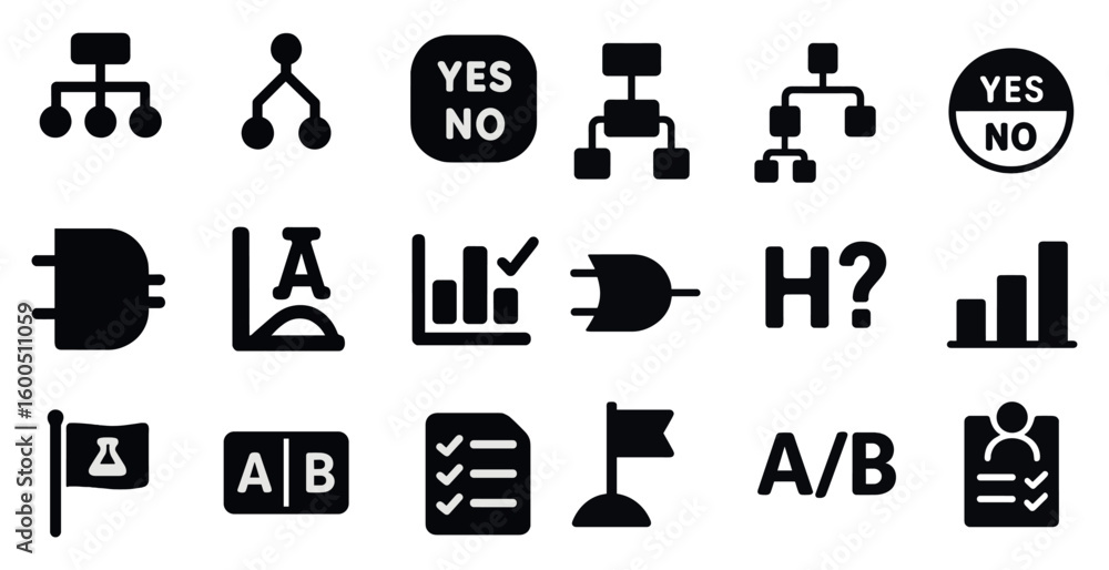 Poster data analysis solid icons set – filled, analytics, statistical symbols collection
