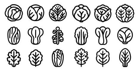 Obraz premium Vegetable and plant outline icons set – linear, line, gardening symbols