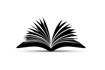 Open Black Book Pages on White Background