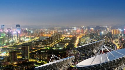 Ground satellite base stations and thriving city downtown areas