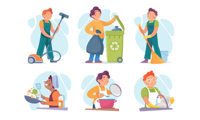 A Wide Range of Diverse Cleaning and Cooking Activities That Are Beautifully Illustrated