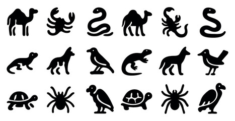 Fototapeta premium Wildlife silhouette icons set – filled, solid, animal and nature symbols for design