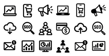 Digital marketing line icons set &ndash; outline, seo analytics, online business tools