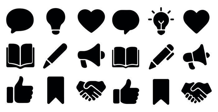 Business communication silhouette icons set – flat, filled, corporate symbols