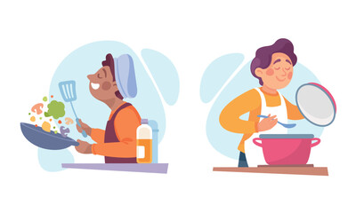 Chefs are Enthusiastically Cooking and Skillfully Preparing a Variety of Delicious Meals