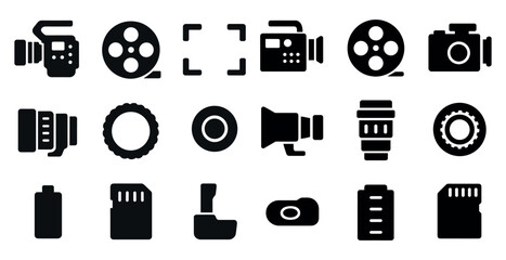 Video and film solid icons set &ndash; flat, filled, media production symbols