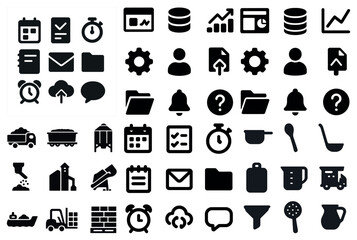 Business and productivity icons set – filled, solid, corporate and office symbols