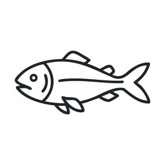 Fototapeta premium Minimalist fish icon in black outline on white background