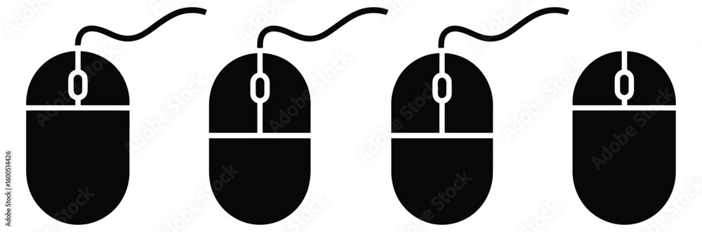 Poster discover the essential computer mouse icon set, perfectly designed for clean, modern technology and 
