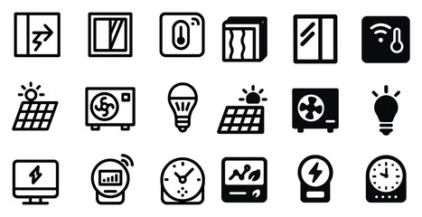 Smart home solid icons set – control, automation, connected device symbols