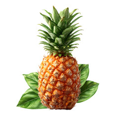 Fototapeta premium Whole ripe pineapple with green leaves isolated on transparent background for tropical fruit concepts