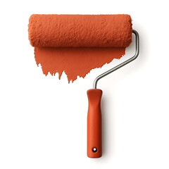 Obraz premium Paint roller with orange paint for home renovation on a white background