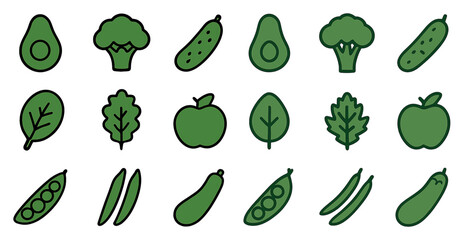 Vegetable and fruit outline icons set &ndash; healthy, organic, sleek design symbols