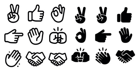 Hand gesture solid icons set – filled, silhouette, communication symbols collection