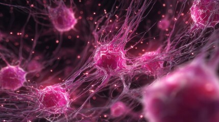 Dynamic view of immune cell clusters bursting through host tissue barriers in neon pink depicting acute graftversushost disease progression across multiple organs.