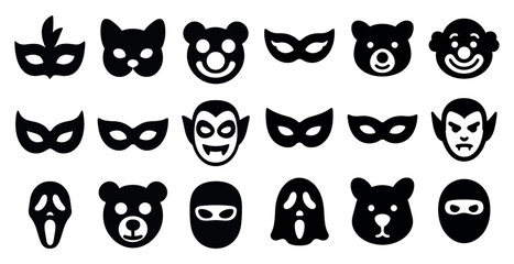 Halloween mask silhouette icons set – spooky, scary, costume design