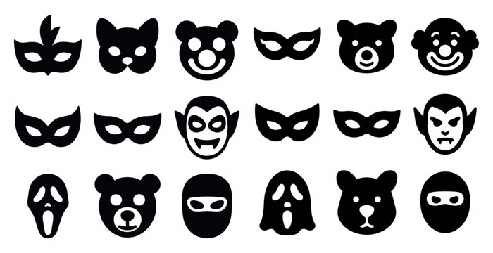 Halloween mask silhouette icons set – spooky, scary, costume design