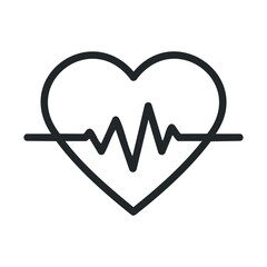 Heartbeat line inside heart shape icon in black outline
