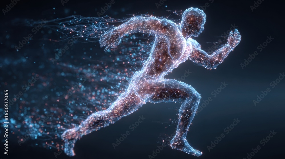 Poster dynamic graph of glucose decline combined with semitransparent body outline emphasizing energy crash