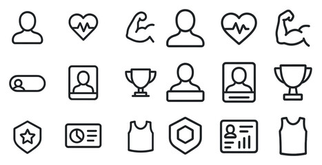 Fitness and health outline icons set – gym, workout, exercise symbols