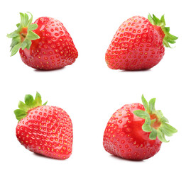Fresh juicy strawberries isolated on white, set