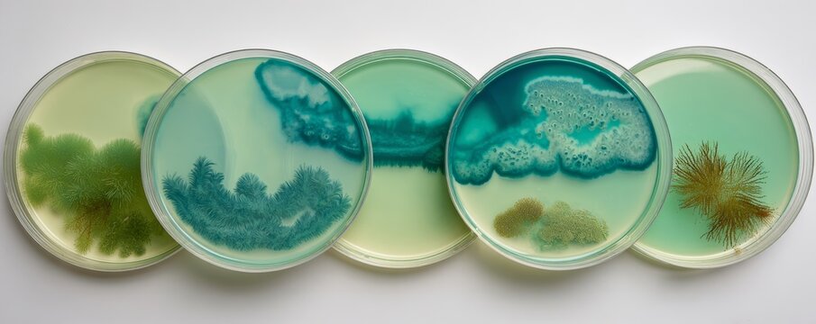 Transparent smears on petri dishes filled with gel and serum samples are lined up and ready for research in medical and scientific fields including biology, biochemistry, and microbiology