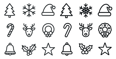 Christmas and winter outline icons set – festive, seasonal, holiday symbols