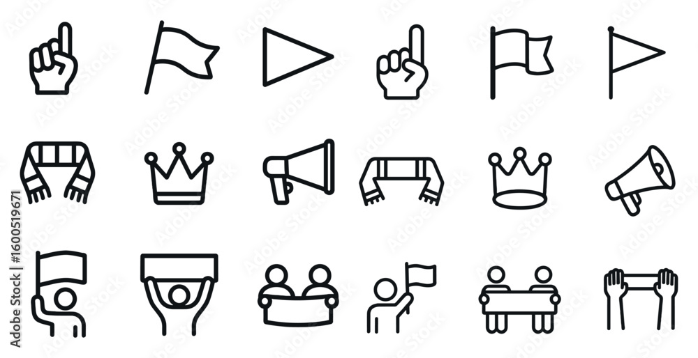 Poster communication outline icons set – linear, chat, message and signal symbols collection
