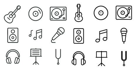Obraz premium Music and audio line icons set – linear, outline, sound and melody symbols