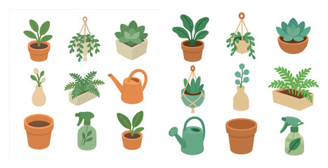 Gardening and plants flat icons set &ndash; filled, linear, horticulture symbols